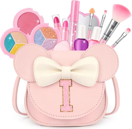 Miniatura 35 de Kit de maquillaje para niñas – Juego de maquillaje lavable real de 15 piezas – Cosmético no tóxico para niños pequeños con bolso de letras – Regalos