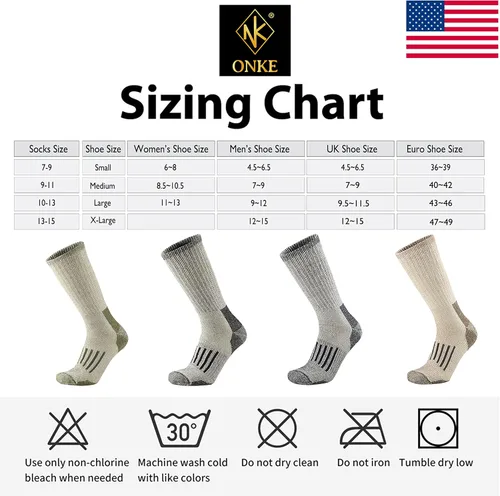 Miniatura 6 de ONKE Calcetines acolchados de lana merino para hombre, para senderismo, todas las estaciones, botas de trabajo, pesadas, gruesas, térmicas, absorben