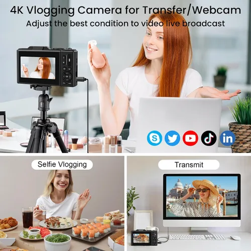 Miniatura 7 de Cámara digital 4K para fotografía, enfoque automático antivibraciones de 64 MP para YouTube, pantalla abatible de 180° de 3 pulgadas, cámara