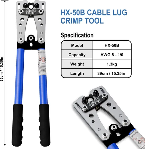 Miniatura 3 de Sanuke Herramienta de Crimpado de Terminal de Cable de Batería para AWG 8 6 4 2 1/0, Alicates de Crimpado de Terminal de Alambre de Cobre