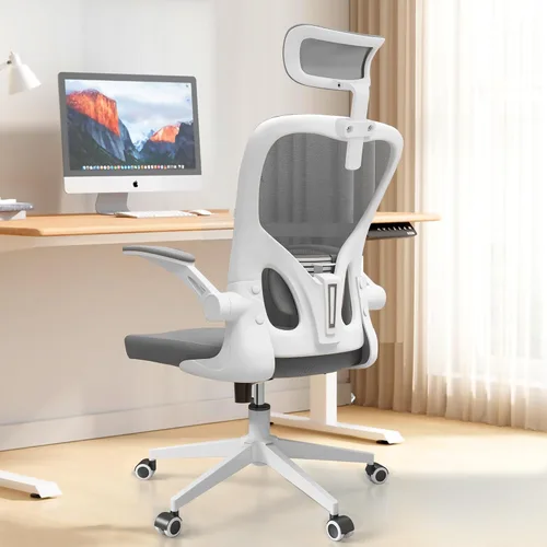Miniatura 25 de Monhey Silla de oficina ergonómica con soporte lumbar, reposacabezas y brazos abatibles, altura ajustable, mecedora, giratoria, multiángulo de 90° a