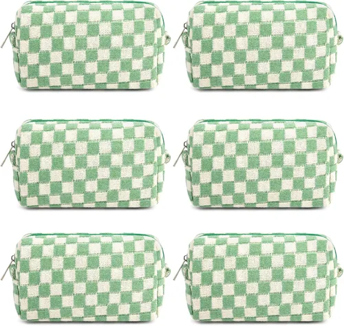 Miniatura 50 de SOIDRAM 6 Piezas Bolsa de Maquillaje a Cuadros Preppy Bolsa de Cosméticos a Granel Rosa Negra Bolsa de Maquillaje Personalizada Bolsa de Viaje de 6