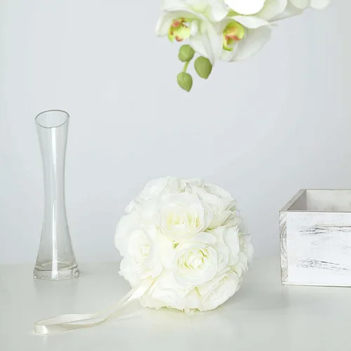 Miniatura 6 de Efavormart - Paquete de 2 bolas de flores artificiales de seda de 7 pulgadas, bola de besos con cinta colgante para pasillo de boda y centros