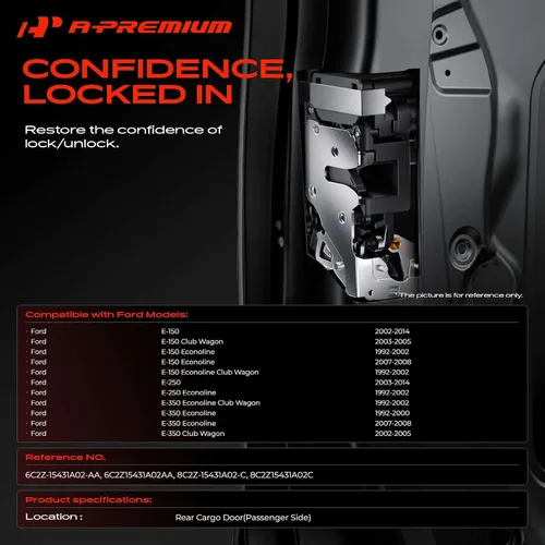 Miniatura 2 de A-Premium Conjunto de traba de puerta trasera con cable y varilla lado del acompañante derecho Compatible con Ford E-150 E-250 E-350 Econoline Van