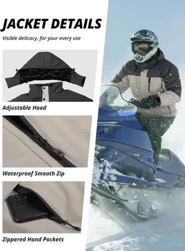 Miniatura 5 de CAMEL CROWN Chaqueta de Esquí de Invierno para Hombre Abrigos de Nieve de Montaña Impermeable Capucha Desmontable Resistente al Viento Chaquetas