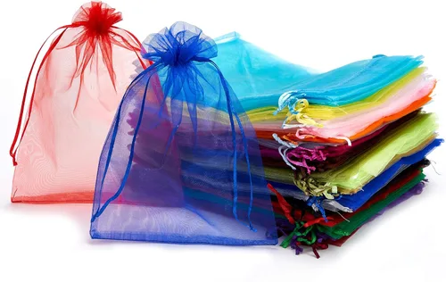 Volanic 100 unidades de 6 x 9 pulgadas (6.7 x 9.1 in), bolsa de regalo de organza con cordón transparente, bolsa de joyería, bolsa de fiesta, boda,