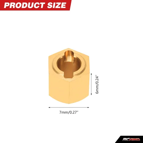 Miniatura 2 de RCAWD Adaptador de cubo hexagonal de rueda de latón completo H7* 0.244 in extendido 0.079 in para 1/24 FMS FCX24 piezas de actualización