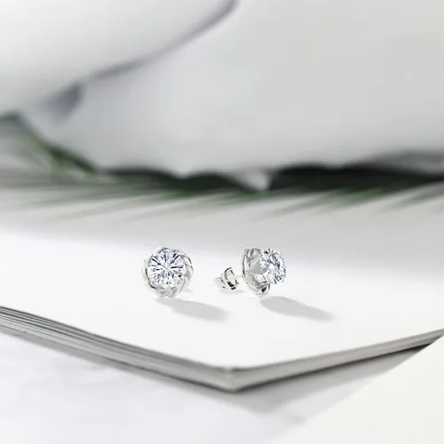 Miniatura 365 de Gem Stone King Aretes de plata de ley 925 de 0.236 in con piedra natal redonda para mujer