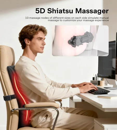 Miniatura 3 de ALLJOY Masajeador térmico de espalda para aliviar el dolor de espalda, almohada de apoyo lumbar Shiatsu de tejido profundo con 3 modos de masaje, 3