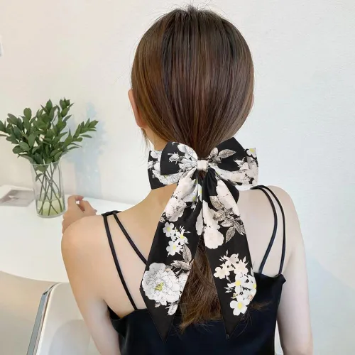 Miniatura 3 de Pinzas grandes para el pelo para mujeres y niñas, clip de cinta de pelo de cocodrilo floral grande, lazos de cinta negra larga con lazo grande flor