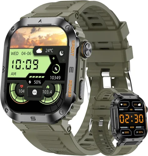 Miniatura 7 de Reloj inteligente militar para hombre, pantalla HD de 2.01 pulgadas, reloj inteligente para hombre, responder/hacer llamadas, IP68 impermeable, Negro
