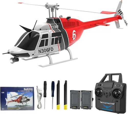 Helicóptero de control remoto C138, helicóptero Bell206 a escala 1:33, 2.4G, 4 canales, RTF de una sola hélice, libre de Aileron, giroscopio de seis