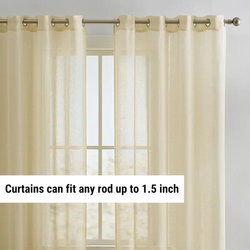 Miniatura 4 de HLC.ME Sierra Linen - Cortinas de lino sintético con textura semitransparentes que mantienen la privacidad y filtran la luz solar, con ojales, Azul