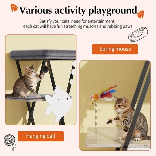 Miniatura 5 de HavenlyYouth Árbol moderno para gatos de interior, torre alta para gatos con condominio, árbol para gatos de varios niveles con cueva, tabla