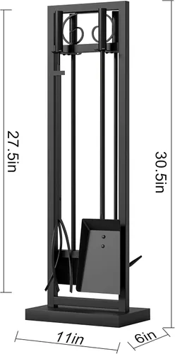 Miniatura 3 de Kingson Juego de herramientas para chimenea de 5 piezas – 30.5" Diseño de volutas negras, accesorios de chimenea de servicio pesado para chimeneas
