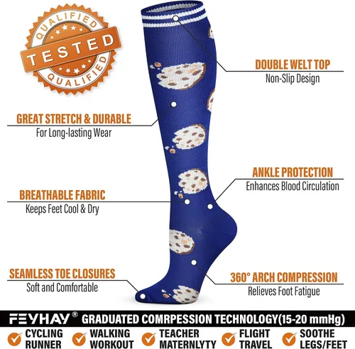 Miniatura 37 de FEYHAY Calcetines de compresión de cobre (5 pares) de 15-20 mmHg, la circulación es la mejor atlética y diaria para hombres y mujeres, correr