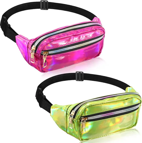 Riñonera holográfica brillante de 2 piezas, riñonera de neón impermeable para mujeres, festivales, fiestas, viajes, senderismo, actividades al aire