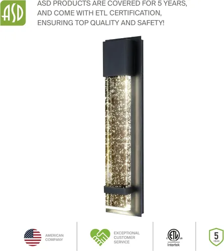 Miniatura 8 de ASD Lámpara de pared LED de vidrio burbuja de 24 pulgadas, aplique texturizado para exteriores e interiores 3CCT, impermeable, regulable, Negro