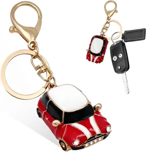 Miniatura 7 de povtii Llavero de Coche, Detalle de Rinstones 3D Modelo de Coche Bonito Llavero, Llavero de Metal Mini Cooper con Anillo, Accesorios para Coche Azul