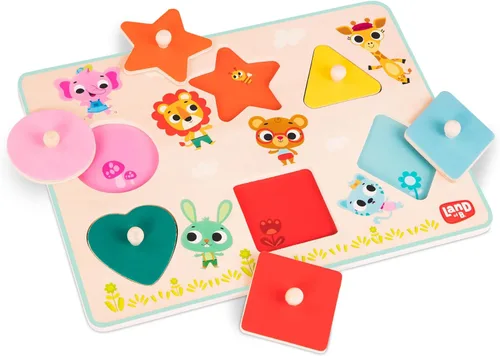Miniatura 12 de B. toys Peek & Explore Puzzle 4 – Pack – Juguetes de madera para niños pequeños – 8 piezas cada uno – Vehículos, camiones, animales, corral – 2+ años