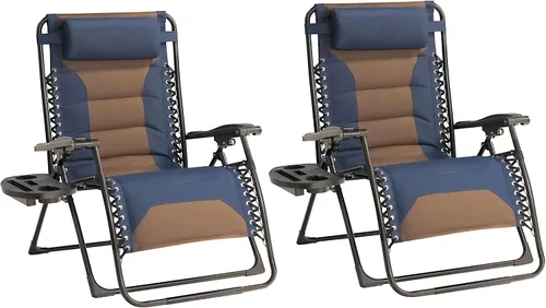 Miniatura 22 de Zero Gravity - Juego de 2 sillas reclinables plegables de gran tamaño, acolchadas antigravedad con almohada ajustable y portavasos para campamento
