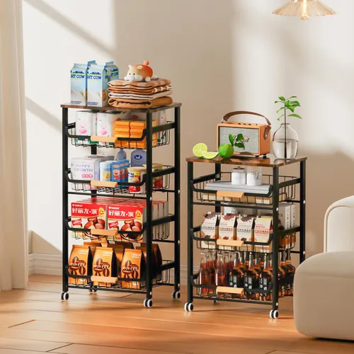 Miniatura 7 de Cesta de frutas y verduras para cocina, organizadores y almacenamiento de despensa de 4 niveles, organizador de aperitivos para encimera, carrito