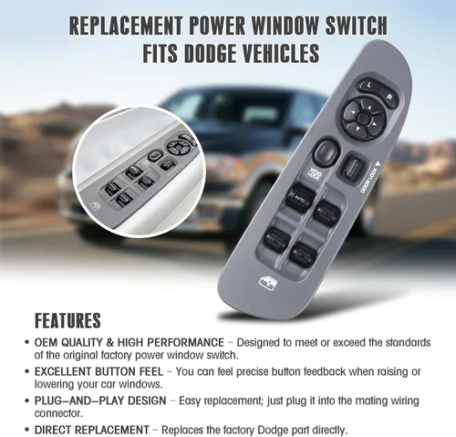 Miniatura 5 de Interruptor y bisel de la ventana eléctrica principal (lado del conductor y lado del pasajero) 56049805AB para Dodge Ram 1500 2500 3500 2001-2004
