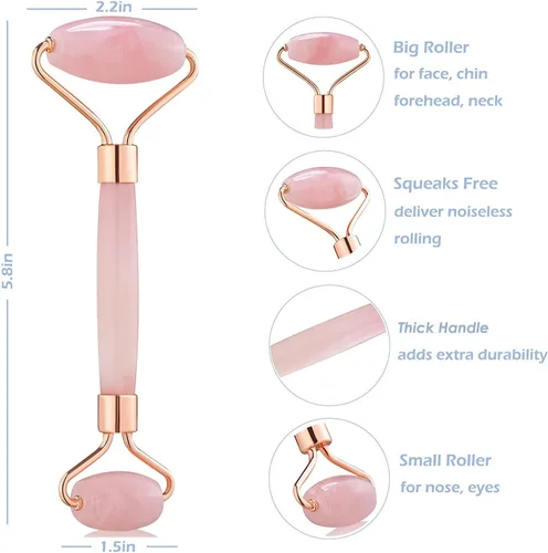 Miniatura 5 de Rodillo de jade para la cara - Rodillo facial de cuarzo rosa para el cuidado de la piel - Rodillo facial de piedra, masajeador facial para mujeres
