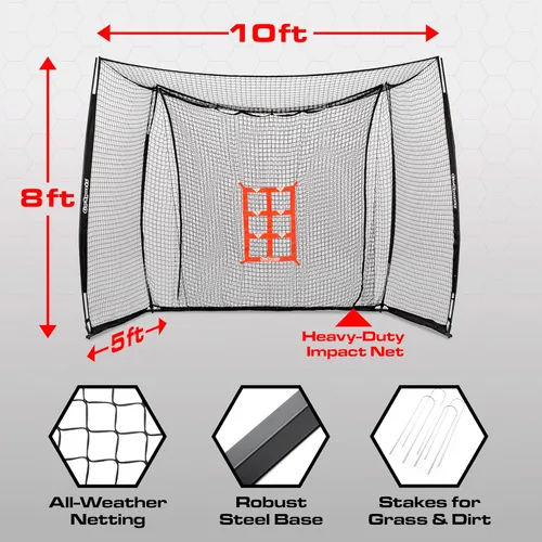 Miniatura 5 de GoSports Red de práctica portátil con respaldo para béisbol y softbol - Red de 10 x 8 pies para bateo y lanzamiento para patio trasero