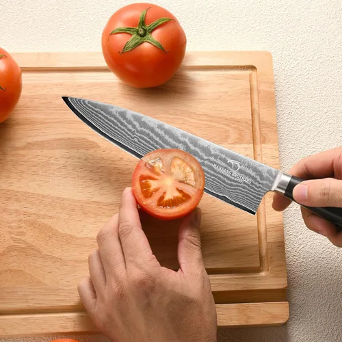 Miniatura 7 de NANFANG BROTHERS Damascus - Juego de cuchillos de cocina de 14 piezas con tijeras y afilador, acero de damasco VG10, mango ergonómico ABS, Negro