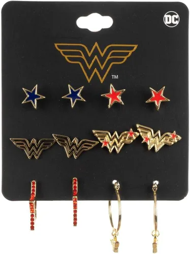 Miniatura 2 de Wonder Woman DC - Juego de aretes de moda para cómics, Mujer maravilla, osfa