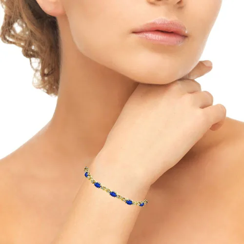Miniatura 3 de Sterling Silver Genuine, Created or Simulated Gemstone 6x4mm Oval Infinity Bracelet for Women