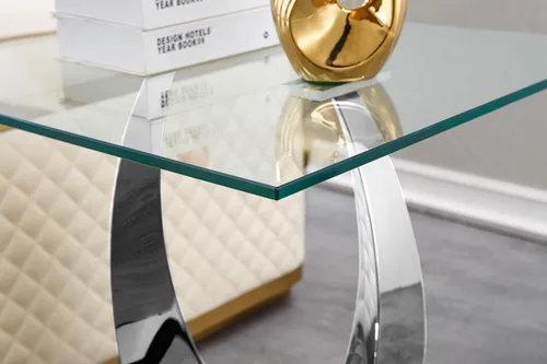 Miniatura 60 de Mesa de centro de cristal de lujo, mesa de centro de sofá de 47 pulgadas con marco de acero inoxidable dorado y parte superior de vidrio negro, mesa