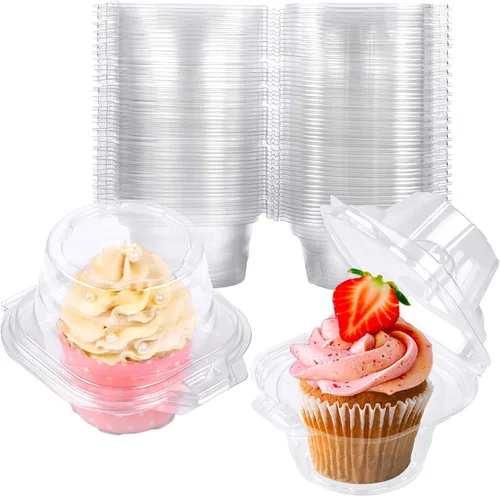 NPLUX 150 unidades de contenedores individuales para cupcakes, cajas de plástico para cupcakes, soportes para cupcakes apilables, contenedor