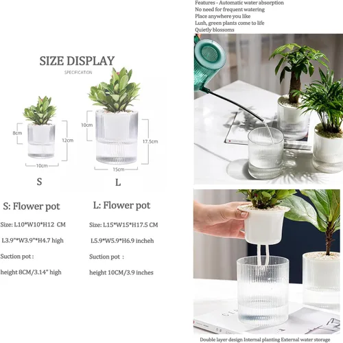Miniatura 5 de Macetas de riego automático de 7 pulgadas, caja transparente de riego automático para plantas de interior, flores, exteriores, alféizar de ventana
