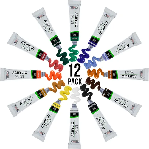 Miniatura 4 de U.S. Art Supply Juego de pintura acrílica profesional de 12 colores en tubos de 0.4 fl oz, pigmentos ricos en colores vivos para artistas