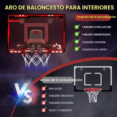 Miniatura 6 de HopeRock Indoor Basketball Hoop for Kids, Over The Door Mini Basketball Hoops, with LED Light, Scoreboard, Birthday Toys Gifts for 5 6 7 8 9 10 11