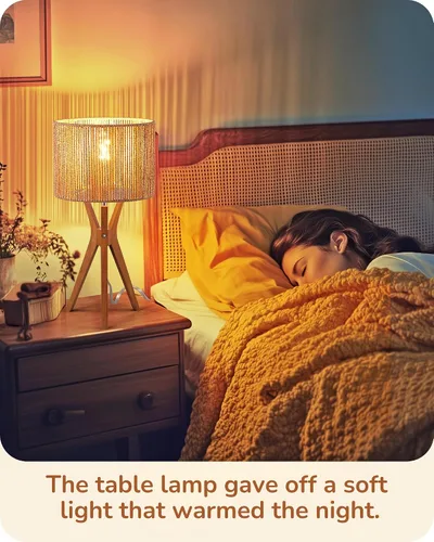 Miniatura 6 de EDISHINE Lámpara de mesa de ratán de 17.5 pulgadas, lámpara de noche de madera con pantalla tejida de cuerda de papel hecha a mano, lámpara