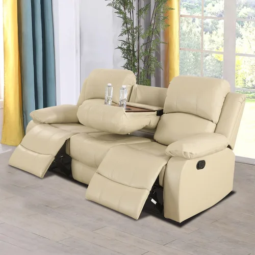 Miniatura 50 de Conjunto de sofá para sala de Estar, sillón reclinable de cuero transpirable, sofá de 3 plazas para cine en casa con portavasos para apartamento