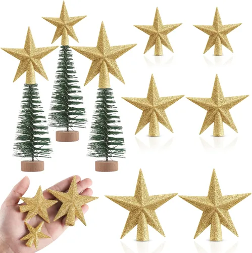 Hiboom 6 piezas de mini estrella para árbol de Navidad de 4 x 3.4 pulgadas, estrella de árbol de Navidad con purpurina para decoración de fiesta de