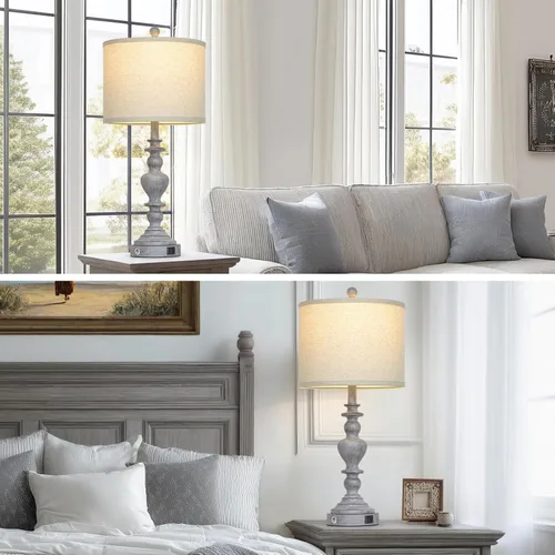 Miniatura 8 de 27" Tall Table Lamps for Living Room, 3-Way Dimmable Touch Control Farmhouse Vintage Table Lamps Set of 2 with USB C+A Ports and AC Outlets, Rustic