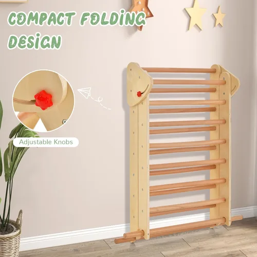 Miniatura 4 de Olakids Conjunto Triángulo Pikler 3 en 1 Juguetes de Escalada para Niños Pequeños Madera Plegable Montessori Gimnasio de Selva para Bebés con Rampa