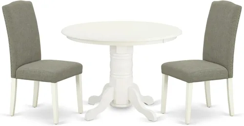 Miniatura 20 de East West Furniture SHEN3-BLK-69 - Juego de mesa de cocina de 3 piezas contiene una mesa de comedor redonda con pedestal y 2 sillas de comedor