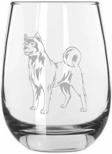 Miniatura 265 de Sakhalin Husky Dog - Copa de vino grabada personalizada de 15.25 onzas sin tallo