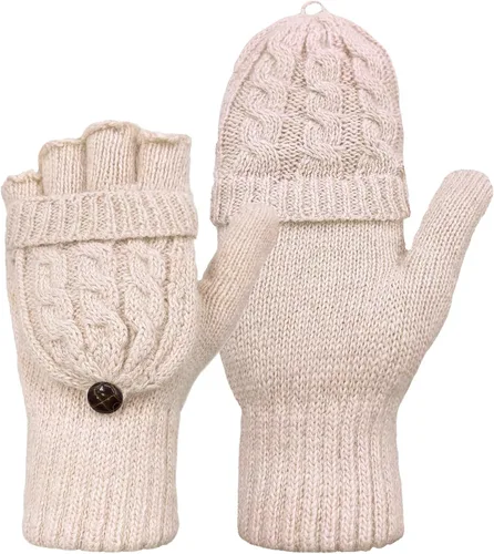 Miniatura 62 de Beurlike Guantes de invierno para mujer, de lana cálida, a prueba de viento, convertibles, sin dedos