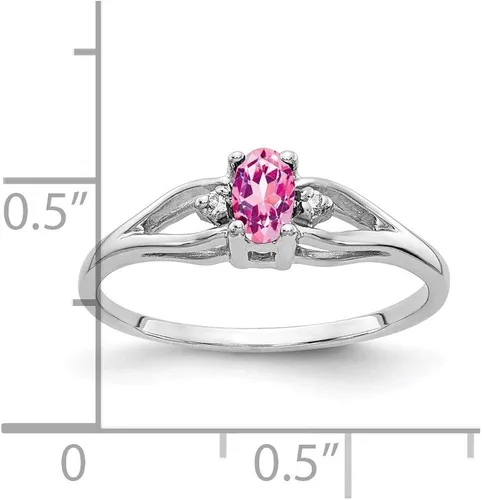 Miniatura 2 de Anillo de compromiso de oro blanco de 14 k macizo de 0197 x 0118in con zafiro rosa ovalado 002 quilates