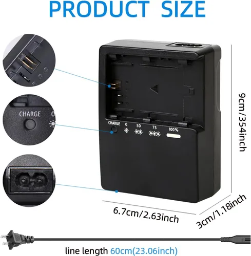 Miniatura 3 de Cargador LP-E6 para LC-E6 LC-E6E LC-E6N LP-E6NH Batería Compatible con Canon EOS R5 R6 6D 7D 5D 5DS 5DS R 60D 60DA 70D 80D 5D Mark III 90D Mark II