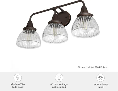 Miniatura 6 de Hunter - Cypress Grove 3 luces Onyx Bengal, luz de tocador de tamaño mediano, regulable, estilo de transición, para dormitorios, cocinas