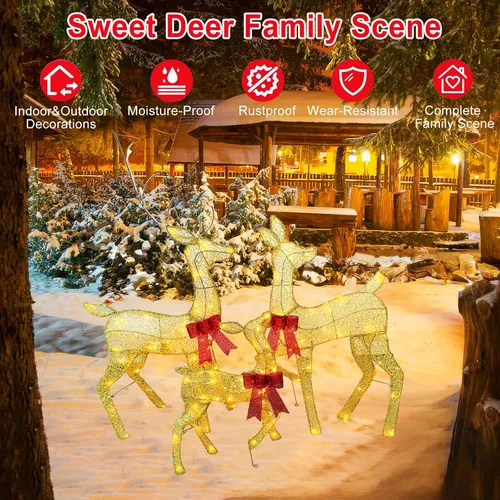 Miniatura 3 de Juego de decoración familiar de renos navideños grandes de 45 pulgadas, 3 piezas hechas a mano con estacas, material seguro LED Plug and Play