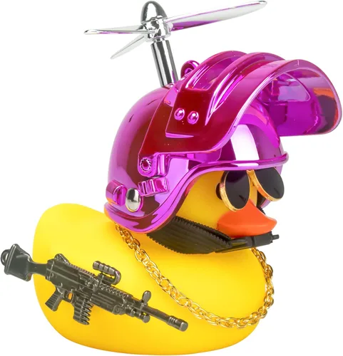 wonuu Adornos de pato amarillo de goma para automóvil, decoraciones de tablero de automóvil con casco de hélice (colorido rosa-amarillo G)